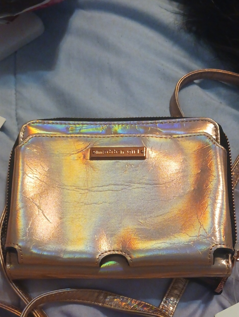 Madden Girl Iridescent Rose Gold Crossbody Bag